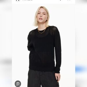 TNA Black Open-Knit Crewneck SweaterSize S